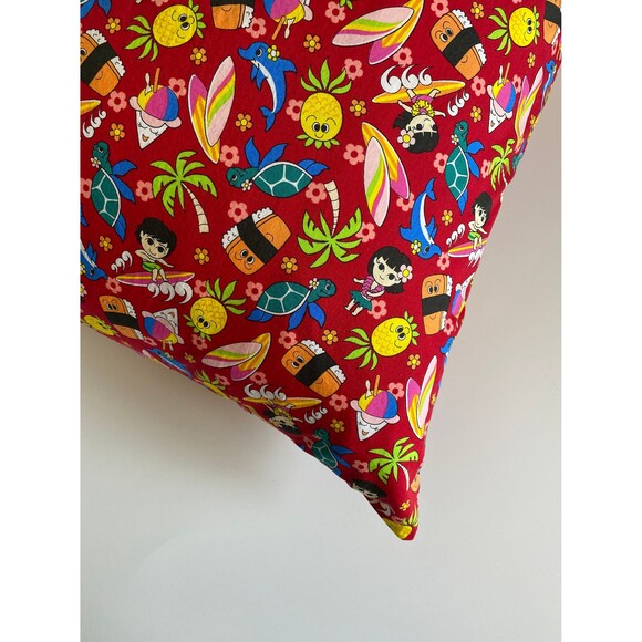 Keiki Summer and Food Pattern Red Pillowcase | Handmade | 100% Cotton - Picture 3 of 4